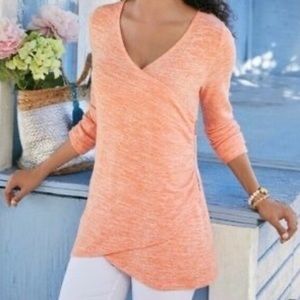 Soft Surroundings Cielo Surplice Sorbet Orange Brushed Jersey Knit Top.